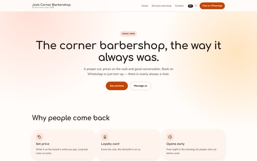 Barbearia de bairro — preço justo e loja