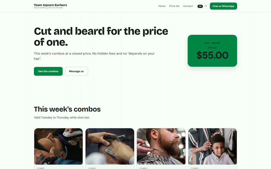Barbearia de combos — promoção da semana