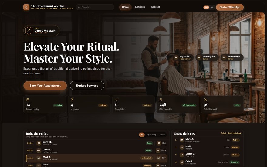 The Groomsman Collective — barbearia em uma tela